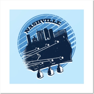 Vintage Nashville Skyline on Guitar Headstock Posters and Art